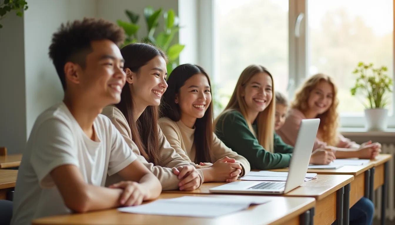 Happy students in an international school